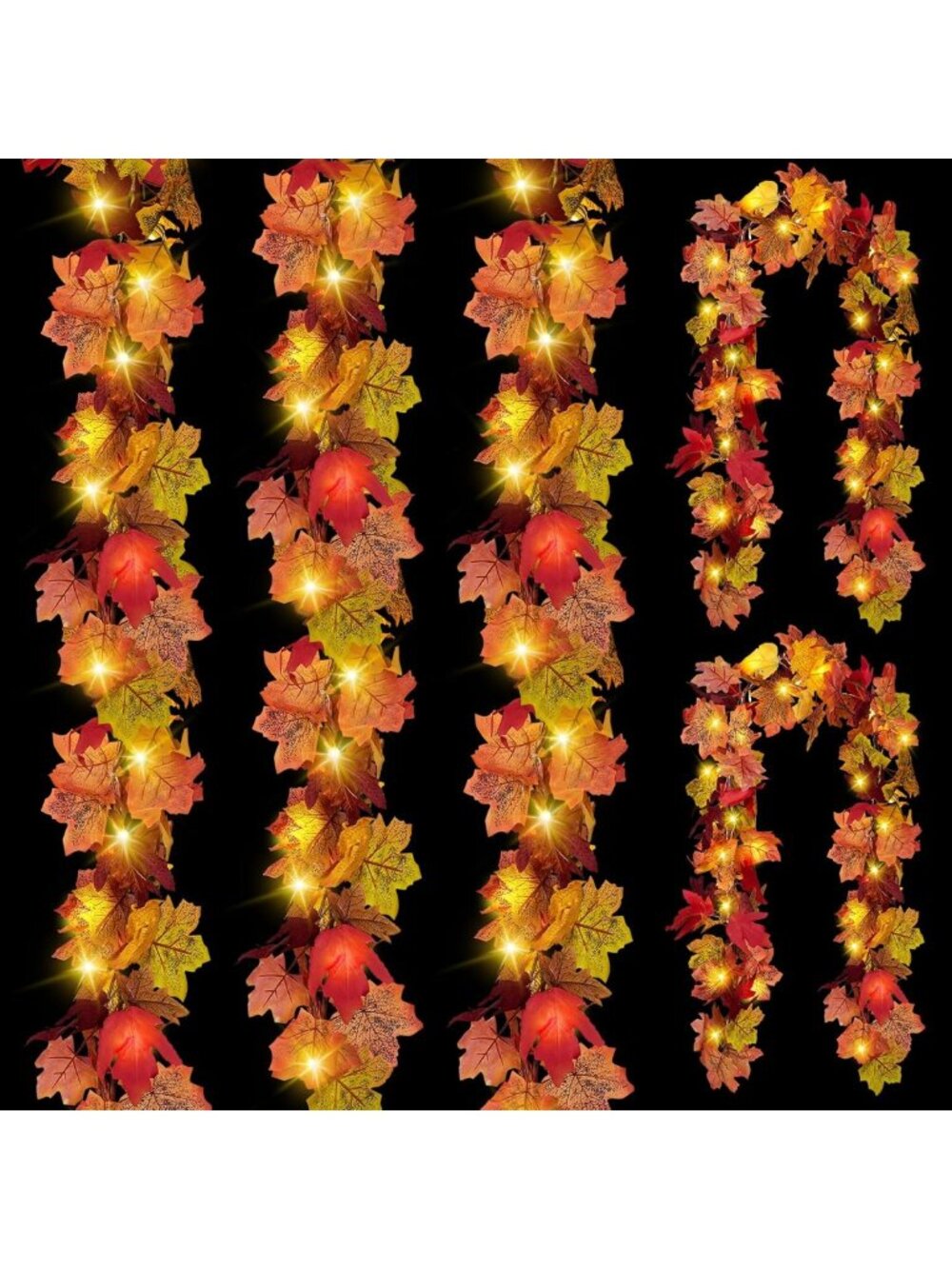 5 Pack LED Fall Leaf Garland - Autumn Decor, Thanksgiving Lights for Home